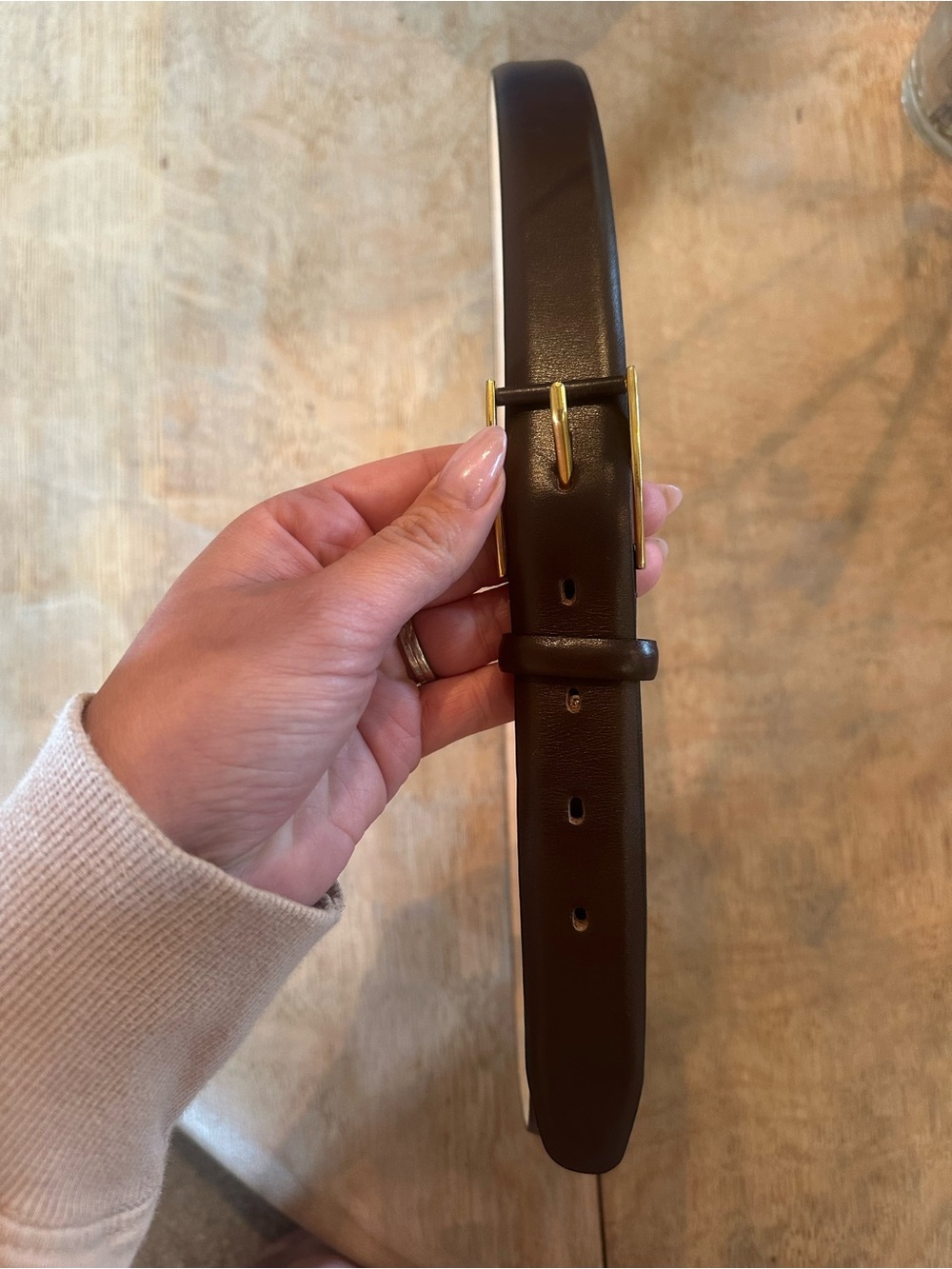 Designer French Leather Belt with Gold Buckle
